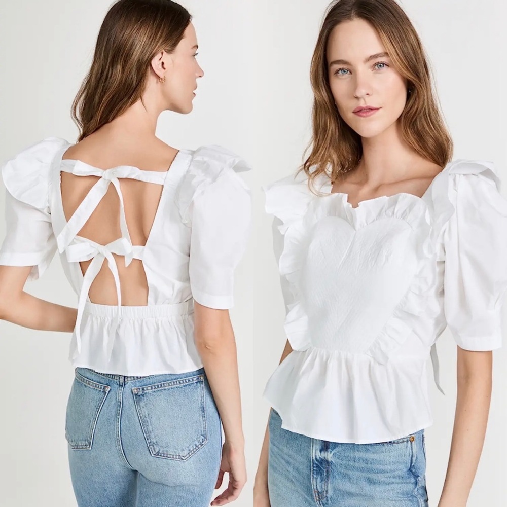 NWT Sea New York Heidi Heart Quilt Open Back Top White Size 2 Puff Sleeve Shirt